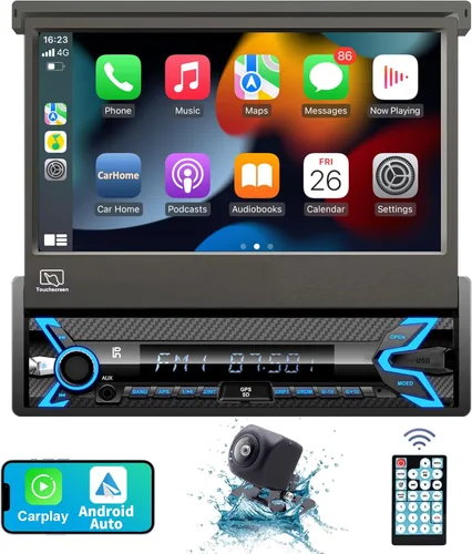 Vista 8 de Estéreo de auto doble DIN con CarPlay inalámbrico y Android Auto, radio de coche HD de 7 pulgadas con Bluetooth, entrada USB/SD/AUX, FM, SWC