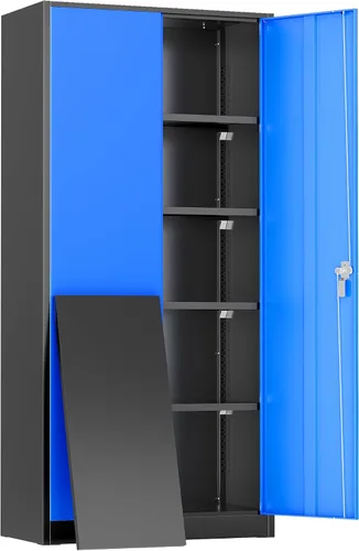 Vista 11 de Greenvelly Armario de almacenamiento de metal con cerradura, gabinete de almacenamiento cerrado negro de 72 pulgadas con 2 puertas y 4 estantes