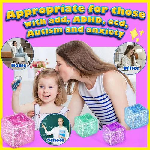 Vista 6 de Juguetes Esponjosos de Presión para Niños y Adultos: Juego de 4 Cubos Sensoriales Grandes de 2.16 Pulgadas, Bolas de Alivio del Estrés