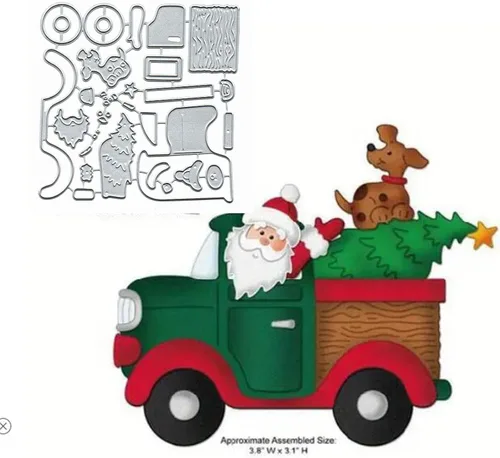 Vista 4 de Troqueles de metal con diseño de árbol de Papá Noel para automóvil, diseño de copos de nieve de Navidad, plantillas cortadas para manualidades