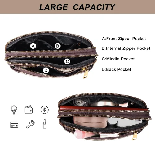 Vista 4 de Geestock Riñoneras para mujer, bolsa de cinturón de cuero vegano a la moda, impermeable, para cualquier lugar, con correa ajustable, Impresión