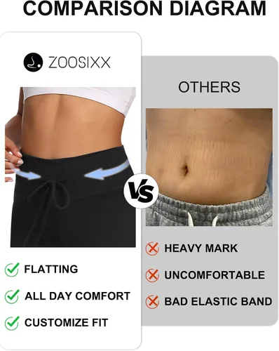 Vista 4 de ZOOSIXX Pantalones de pijama negros suaves para mujer, pierna ancha, cómodos, informales, para descansar, yoga, pantalones capri de 22 pulgadas 30