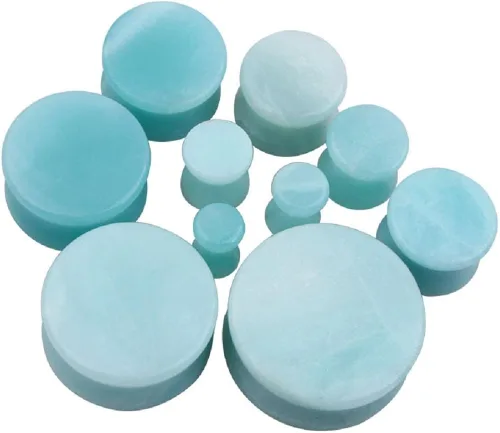 Vista 5 de NewZenro 2Pairs Rose Quartz Aventurine Natural Organic Stone Ear Plugs Gauges Tunnel Expanders Stretcher Double Flared Tiendaite Flesh Piercings