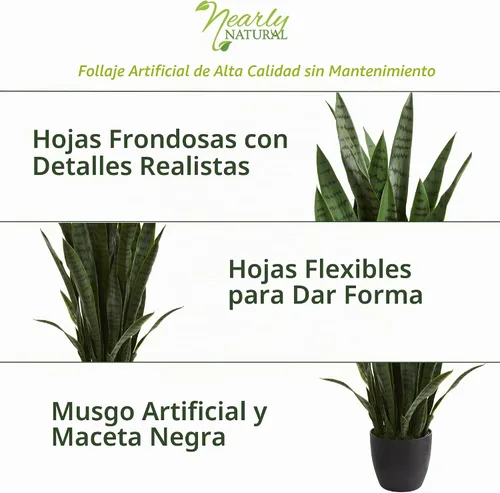 Vista 5 de Nearly Natural Planta de serpiente artificial Sansevieria de 38 pulgadas Verde