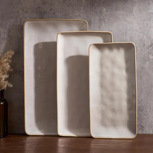 Vista 11 de Famiware Plato de Servir, Platos de Servir Rectangulares de 15.67/14.1/12.6 pulgadas para Entretenimiento, Esmalte Reactivo, Bandejas de Servir