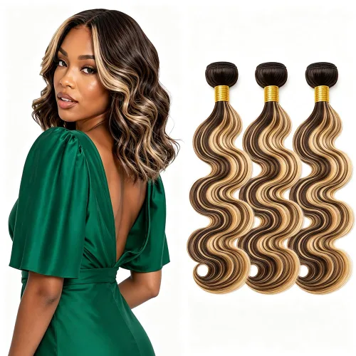 Vista 56 de P4613 Cabello humano rizado onda profunda marrón y paquetes mixtos 8 10 12 P4613 Ombre Marrón-Rubio-DP