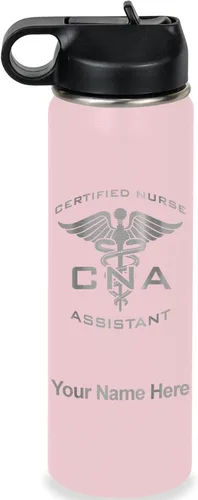 Vista 26 de LaserGram Botella de agua personalizada, asistente de enfermería certificada por la CNA, acero inoxidable de doble pared aislada al vacío con popote