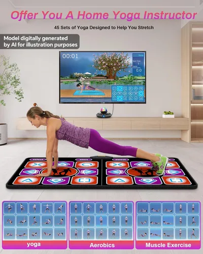 Vista 5 de Alfombrilla de baile doble, alfombrilla de baile de franela para TV con cámara HD, alfombrilla de juego para dos usuarios con control inalámbrico