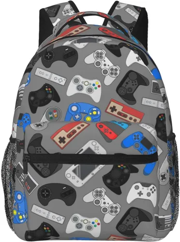 Vista 10 de Fiokroo Controlador de videojuegos con fondo negro, mochila escolar para estudiantes, adolescentes, hombres, mujeres, gadgets de juegos, mochilas