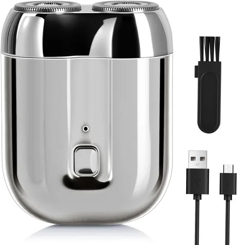 Vista 8 de Mini afeitadora eléctrica para hombres y mujeres, afeitadora de doble cabeza de bolsillo, afeitadora eléctrica de viaje compacta impermeable