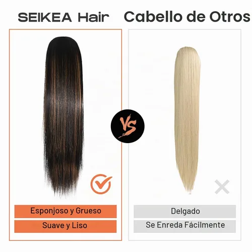 Vista 4 de SEIKEA Extensiones de cola de caballo con cordón, larga y recta, cola de caballo falsa, natural, suave, extensiones de cabello sintético resistente