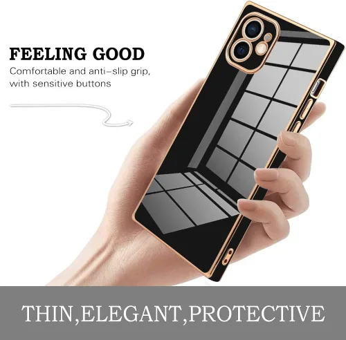 Vista 3 de KANGHAR - Carcasa rectangular para iPhone 12, galvanizada, color negro Funda protectora de lujo para mujeres, niñas y hombres con diseño
