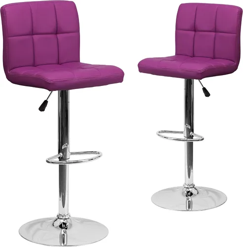 Vista 8 de Flash Furniture Kathleen - Taburete de bar contemporáneo de vinilo acolchado negro con altura ajustable con base cromada