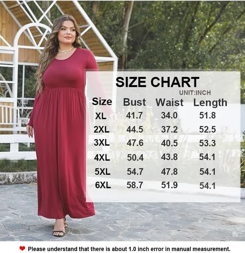 Vista 6 de LONGYUAN - Vestido largo de manga larga para mujer, de talla extragrande (XL-6XL), estilo casual, suave, con bolsillos