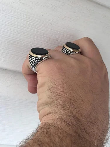 Vista 9 de Anillo de plata de ley 925 sólida para hombre, color ónix negro, talla 7-13, Metal, Ónix