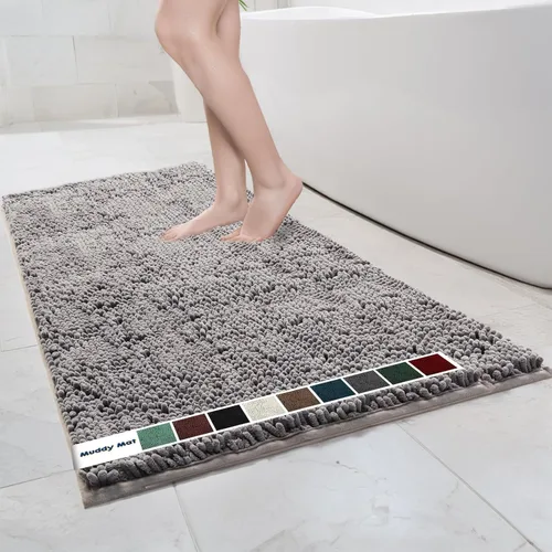 Vista 7 de Muddy Mat Alfombras de Baño de Chenilla de Microfibra de Secado Rápido Antideslizantes Lavables, Extra Gruesas, Suaves y Altamente Absorbentes Gris
