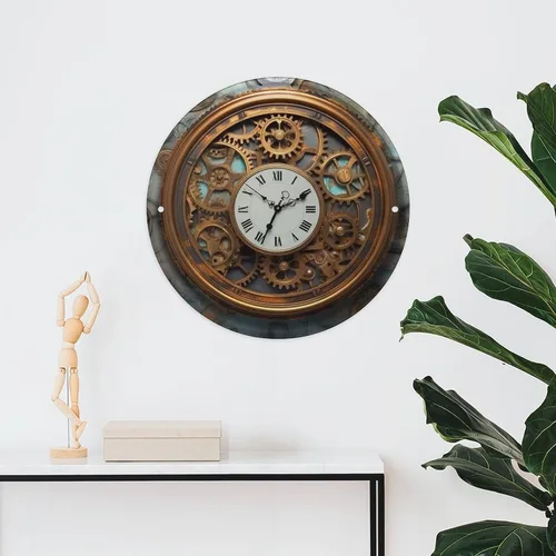 Vista 6 de Arte circular de metal para colgar en la pared de hierro, reloj steampunk oxidado, letrero de estaño industrial vintage con agujeros preperforados