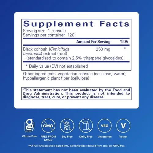 Vista 2 de Pure Encapsulations Black Cohosh 2.5 Suplemento hipoalergénico para ofrecer apoyo durante la menopausia* 120 cápsulas