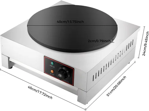 Vista 2 de Máquina eléctrica de crepé, máquina antiadherente de 16 pulgadas y 1700 W, plancha de crepes de placa plana comercial con luces indicadoras LED