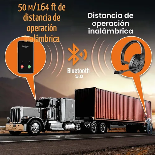 Vista 2 de EKSA Trucker - Auriculares Bluetooth con micrófono, auriculares inalámbricos de 164 pies con cancelación de ruido AI (ENC), 57 horas de trabajo