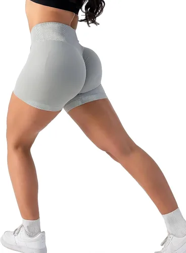 Vista 2 de Pantalones cortos de entrenamiento con cintura cruzada en V para mujer, 3.5 pulgadas, cintura alta, contorno de glúteos, pantalones cortos de yoga