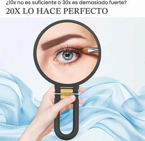 Vista 2 de 1 espejo de viaje con aumento, espejo de mano con mango - Espejo de mano de doble cara con 1 aumento de 20x y mango plegable, espejo de mano