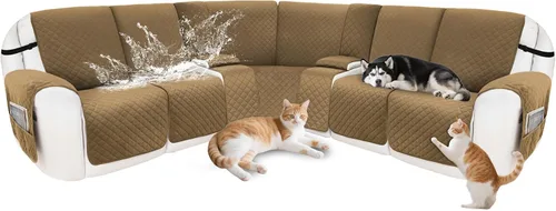 Vista 65 de Fundas para sofá modular reclinable, de terciopelo en forma de L, funda de consola central para perros y mascotas, lavable antideslizante, 1 funda