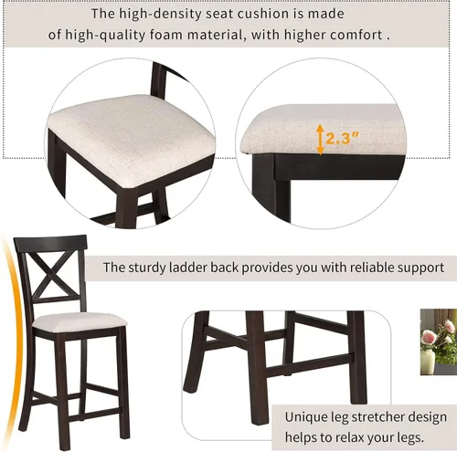 Vista 7 de Bellemave Juego de mesa de comedor de 6 piezas rectangular de madera con 4 sillas y un banco, juego de comedor moderno para 6 personas, ideal