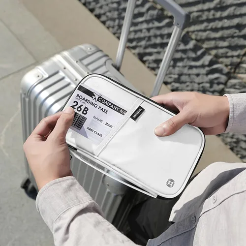 Vista 16 de VanFn Cartera RFID para pasaporte de viaje, soporte para pasaporte familiar, organizador de documentos de viaje serie P.Travel (nailon, gris)