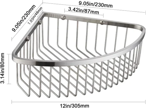 Vista 4 de Organizador esquinero para ducha, SUS304 de acero inoxidable, resistente al óxido, estante de almacenamiento montado en la pared para baño, cocina