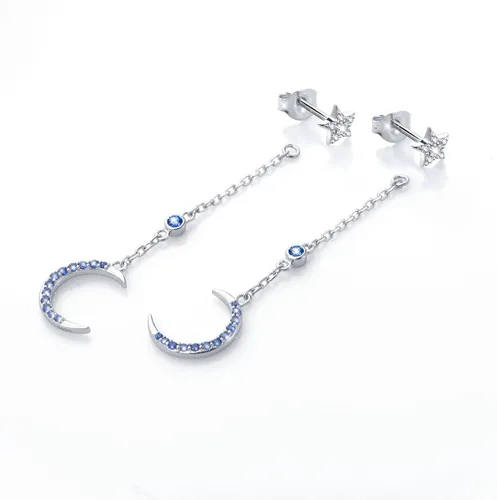 Vista 3 de Aretes de plata fina 925 en forma de corazón colgante para mujeres y niñas.