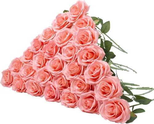 Vista 48 de LVEFIT 12 rosas artificiales de seda con tallo largo para bodas, despedidas de soltera, fiestas, decoración del hogar Blush