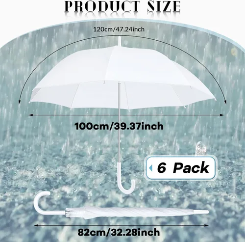 Vista 2 de Fabbay 6 Pcs Wedding Umbrellas Wedding Style Stick Umbrellas with J Hook Handle Large Canopy Umbrella Auto Open Windproof Stick Umbrellas for Adults