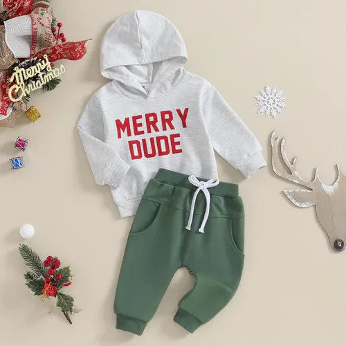 Vista 3 de Ehfomius Conjunto de sudadera con capucha y bolsillo de manga larga con estampado de ciervo para bebé niño