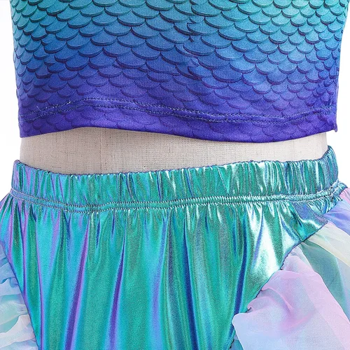 Vista 9 de ZALOORIY Disfraz de Sirenita para niñas, disfraz de princesa Ariel con accesorios