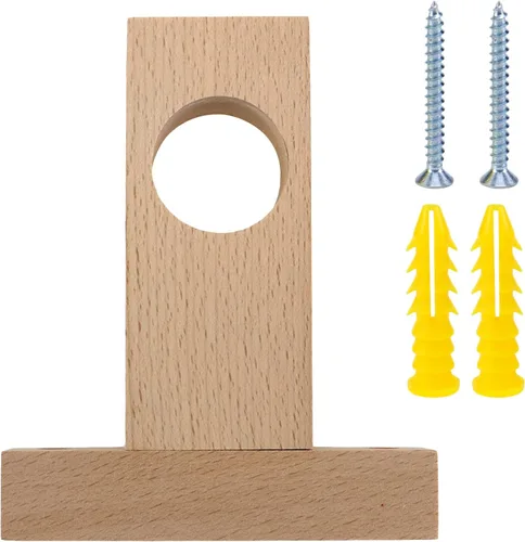 Vista 2 de Wealrit 2 soportes de madera sin terminar para cortinero, soporte de extremo de armario, soporte de barra de armario con tornillos para barra