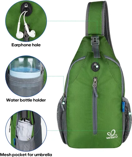 Vista 11 de Waterfly - Mochila cruzada tipo bandolera para viajes y caminatas, bolsa de pecho, Gris, talla única