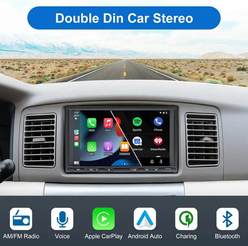 Vista 2 de Radio Estéreo de Coche Doble DIN, CarPlay Inalámbrico Android Auto Inalámbrico, Receptor de Audio de Coche con Pantalla Táctil de 7 Pulgadas