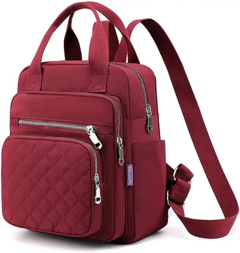 Vista 9 de Mochila pequeña para mujer, casual, acolchada, cuadrada, impermeable, con múltiples bolsillos, ligera, asa superior, Negro, Pequeño, Mochilas