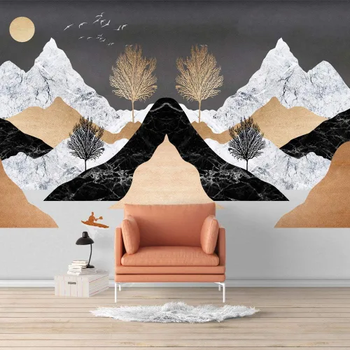 Vista 7 de SIGNFORD - Mural de pared de estilo nórdico con papel tapiz de paisaje natural extraíble para dormitorio o sala de estar.