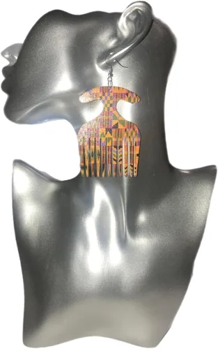 Vista 2 de Pendientes de peine Afro Pick (multicolor), Madera, No es una piedra preciosa