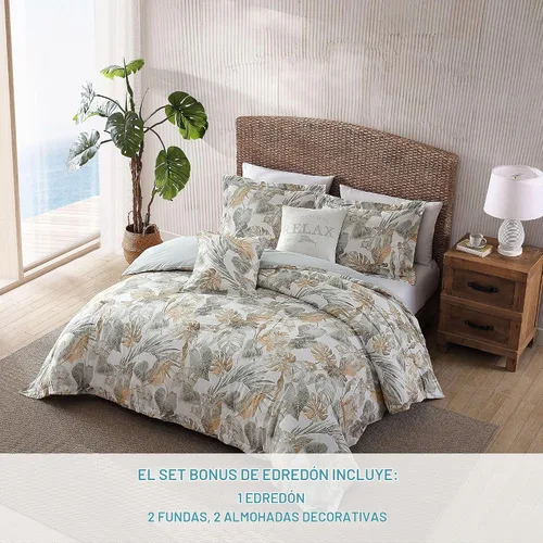 Vista 3 de Tommy Bahama - Juego de funda de edredón tamaño Queen, ropa de cama de algodón suave con fundas a juego, juego de ropa de cama tropical con reverso