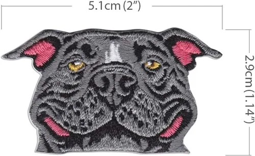 Vista 2 de WIRESTER Parche bordado vintage para planchar para camisas, jeans, chaquetas, sombreros, perro pitbull azul sonriente