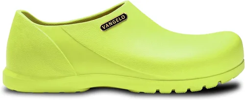 Vista 4 de VANGELO Zuecos profesionales antideslizantes para mujer, zapatos de trabajo, zapatos de enfermera, zapatos de chef, negro, blanco, lima, multicolor
