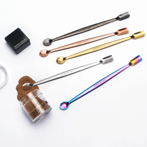 Vista 6 de Juego de 9 cucharas de acero inoxidable 304 para manualidades, álbumes de recortes, polvos de relieve con purpurina, lentejuelas y otros adornos