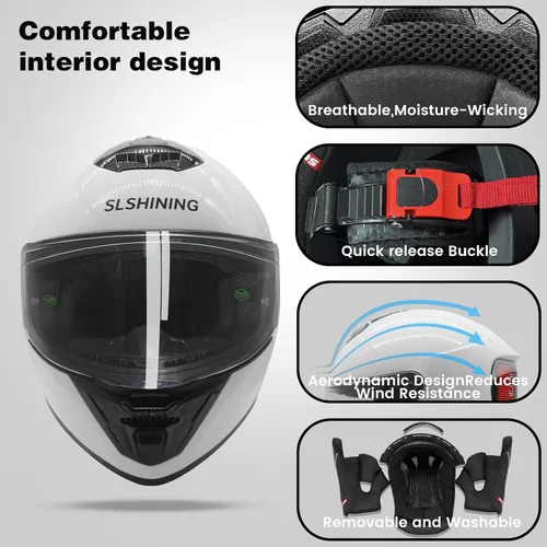 Vista 5 de Full Face Motorcycle Helmet - DOT Approved, App Programmable Rear Display, USB Charging, Adult Dirt Bike Helmet for Men & Women