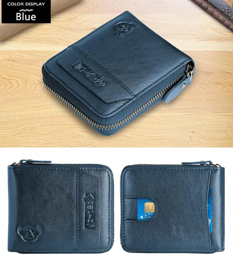 Vista 56 de Admetus - Cartera de piel auténtica para hombre con cremallera, plegable