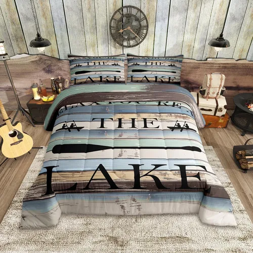 Vista 41 de Lake House - Juego de edredón tamaño individual, juego de ropa de cama rústica de granja vieja de 2 piezas para niños, adolescentes y adultos