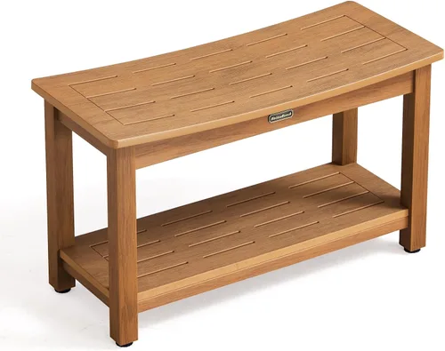 Vista 9 de KaimuBench Asiento de ducha HDPS resistente, taburete de ducha impermeable para afeitarse piernas, asiento grande de madera de polietileno con pies