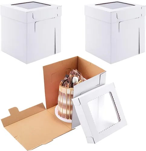 Vista 8 de Cajas altas para tartas para pasteles escalonados, 8x8x8 pulgadas [12 unidades] Caja de pastel gruesa y resistente con ventana, portador de pastel